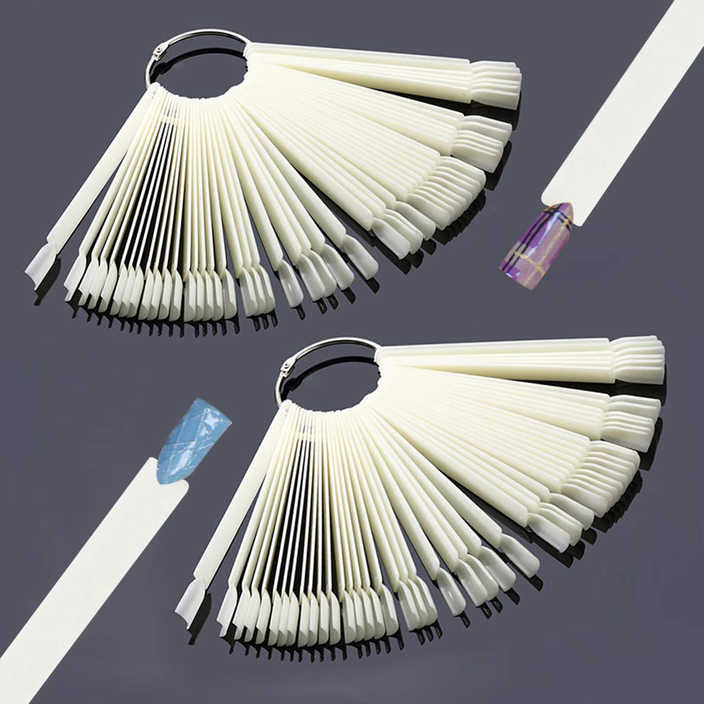 Hedmedum 100 PCS False Nail Art Tips Nail Display Sticks Polish Gel Salon Display with Metal Split Ring Colour Swatch Sticks Gel Polish Practice Tools（White）