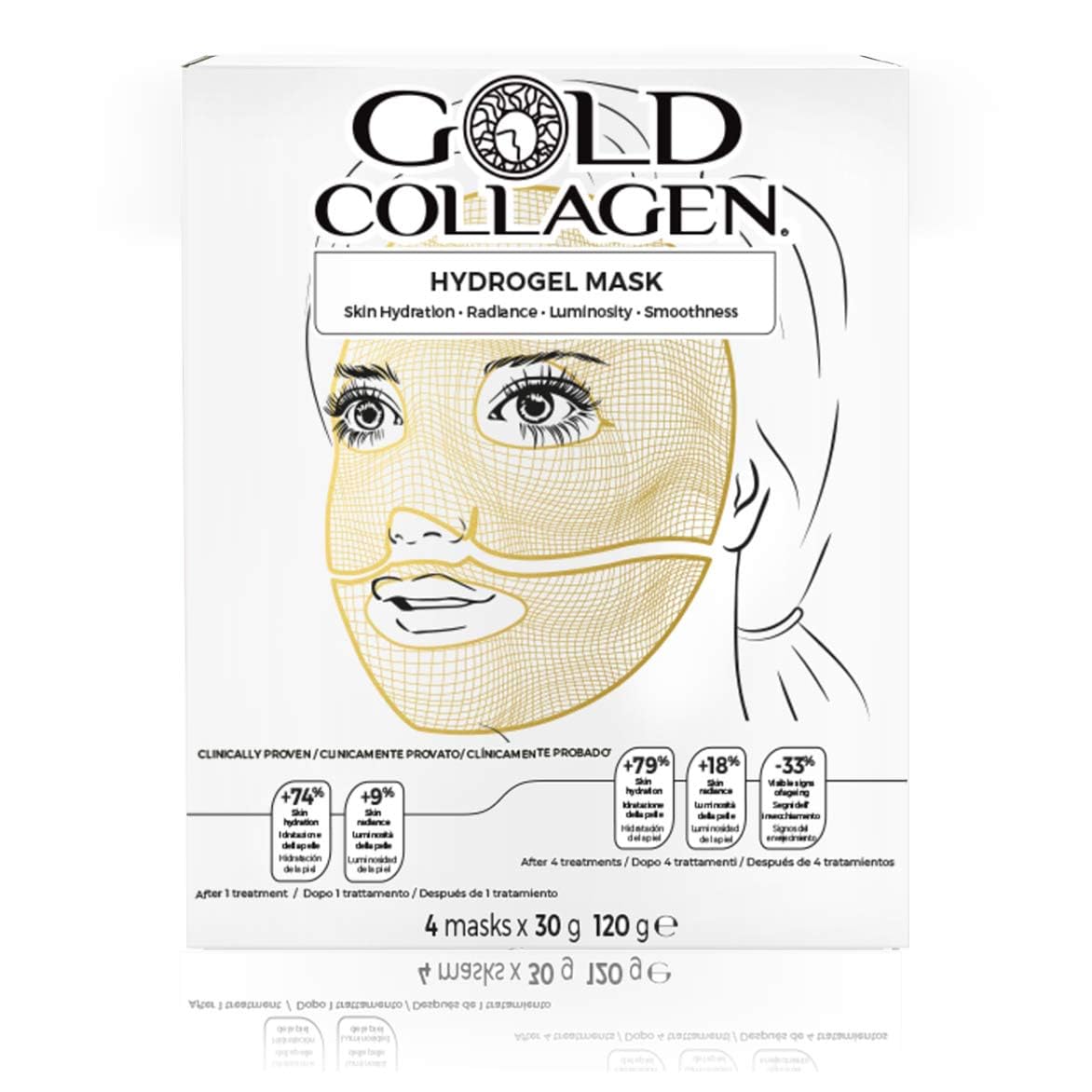 GOLD COLLAGEN Hydrogel Mask Set - Face Masks Skincare Set for Dehydrated & Tired Skin, Sheet Mask x 4 with Hyaluronic Acid Against Wrinkles & Fine Lines, Cooling Effect Skin Care - Made in South Korea