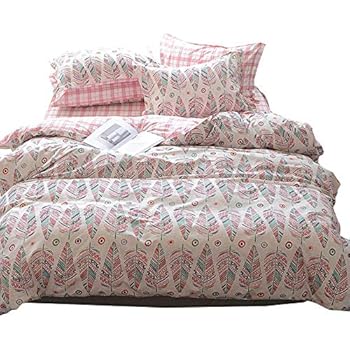 Amazon.com: VM VOUGEMARKET Bohemian Duvet Cover Set Queen,Full Cotton Leaves Bedding Set Pink 