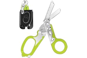Awaiymi 6 In 1 Multi-function Trauma Shears With Holster, Stainless Steel Foldable Emergency Response Shears, Outdoor Camping Rescue Scissors Tools With Strap Cutter and Glass Breaker Green