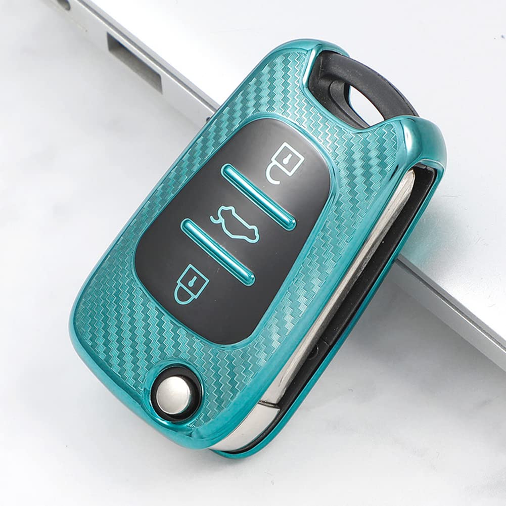 Premium TPU Car Remote Key Cover Case Protection Compatible for Hyundai i20 i30 i35 iX20 iX35 Sportage Verna Avante,3 Buttons (Green)