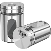 EZYoutdoor Salt Shaker Set, Stainless Steel Salt and Pepper Shakers, 2 Pack | Glass bottles with adjustable pour holes for coarse or kosher salt, pepper and dry seasonings, kitchen, table and BBQ use
