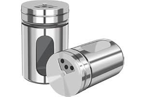 Stainless Steel Salt and Pepper Shakers Set – Adjustable Spice Dispensers with Rotating Lids – Refillable Seasoning Container
