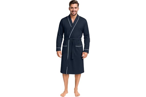 NY Threads Luxurious Men's Knit Robe Kimono Cotton Blend Bathrobe Men's Loungewear Sleepwear