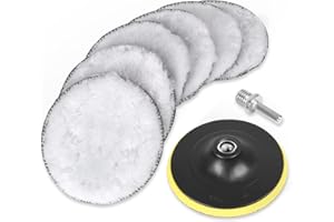 BAYTORY 8 Pcs Wool Polishing Buffing Pad Set, 4 inch Synthetic Polisher Wheel with M10 Thread Backing Plate and Drill Adapter for Car Polishing, Buffing and Cutting