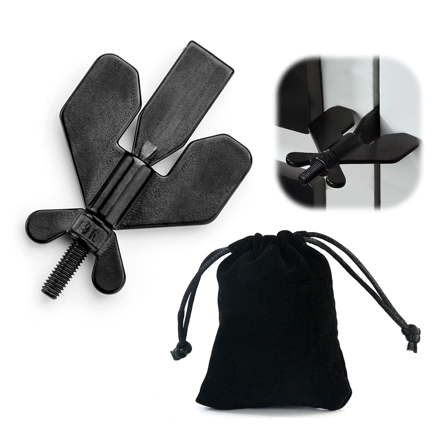 NINVVS 1pcs Portable Door Stopper and 1pcs Black Storage Bag, Stainless Steel Travel Lock, Anti-Theft, No Drilling Needed, Safety Privacy Lock, Suitable for Hotel, Home Door Lock (Black)