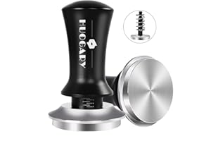 Huogary 51mm Espresso Tamper, Coffee Tamper with Double Spring Loaded, Flat Stainless Steel Base Tamper for Espresso Machine, Coffee Powder Espresso Accessories (Spring, Black)