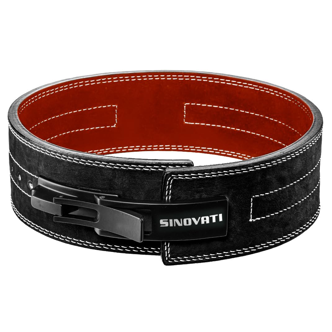 Professional Weightlifting Belt Made of Cowhide Leather with Buckle, Weightlifting Lever Belt for Fitness, Powerlifting, Strength Training, Bodybuilding, with 10cm width, Women and Men, Black nubuck M