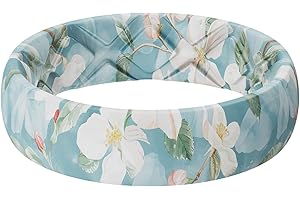 Egnaro Women's Silicone Statement Rings, 5.2mm Wide 2mm Thick Rubber Printed Floral Wedding Bands For Her Size 4-12