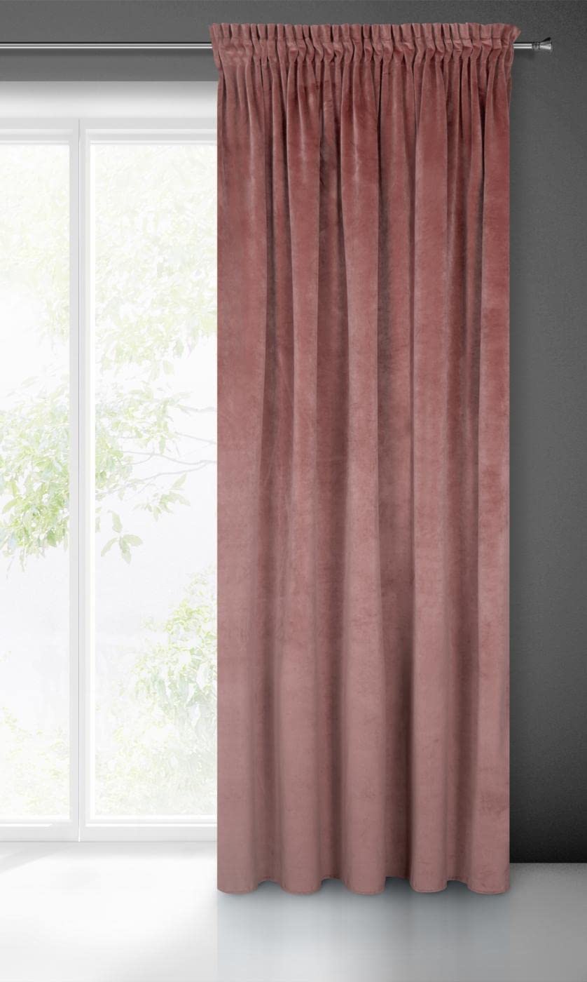 Eurofirany VILLA Soft Plain Opaque Velvet Curtain with Rufflette Tape For Rail - 1 Unit, Fluffy Panel Drape Classic Glamour Elegant Living Room, Bedroom, 290 g/m2, W55 x L106, Dark Pink