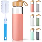 Yomious 25 Oz Borosilicate Glass Water Bottles with Silicone Sleeve BPA Free, Dishwasher Safe - Reusable Clear Glass Drinking with Leak Proof Bamboo Lid | Perfect Gym Water Bottles for Men & Women