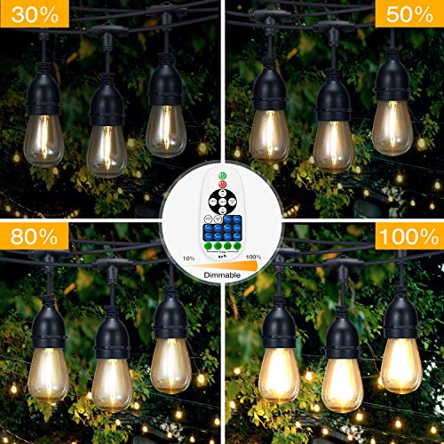 CHNXU [Upgraded] 57ft LED Outdoor String Lights Waterproof with DC 24V Low Voltage Transformer and Remote Control Dimmer,15+2spare LED Hanging Vintage Bulbs for Decorative Patio Backyard - Warm White