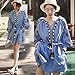 R.Vivimos® Women's Tassel Embroidered Short Dresses with Belt Blue