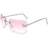 Dollger Rectangle Y2k Sunglasses for Women Fashion Rimless 2000s Square Sun Glasses Butterfly 90s Cool Shades