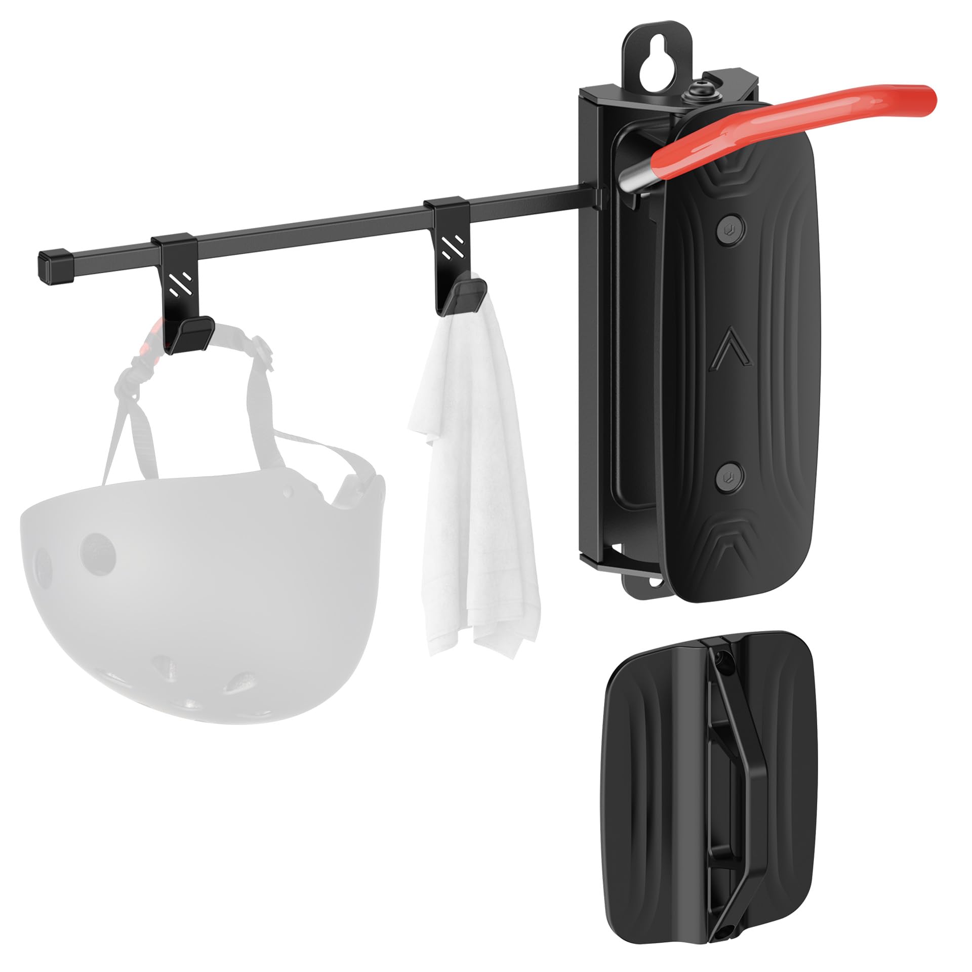 Mimoke Swivel Bicycle Wall Mount - Bicycle Hanger - Vertical Bike Rack- Bicycle Storage for the Garage - MTB & Road Bike (Red with Helmet Hook, 1 Piese)