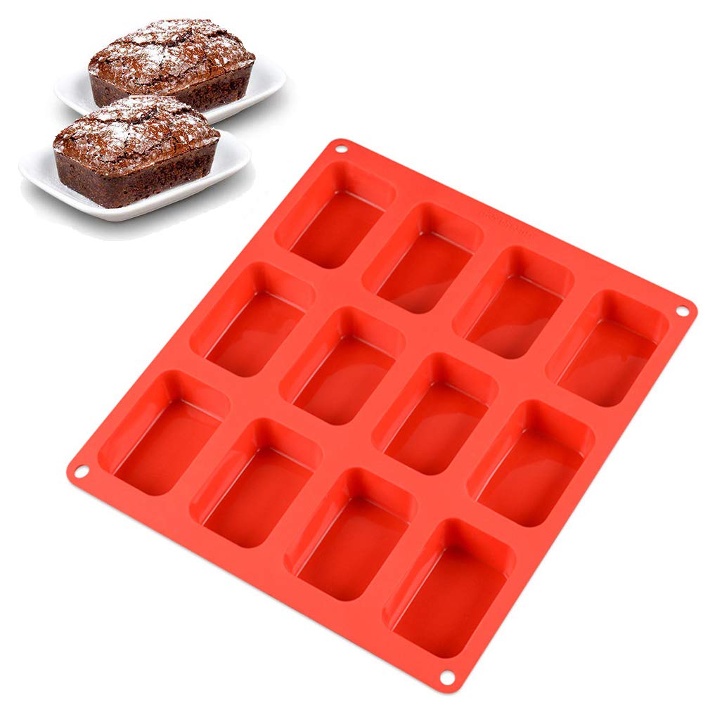 Mity Rain 12-Cavity 3.3" Brownie Pan Non-stick silicone Mini Rectangular Bread Pan FDA Approved for Oven Baking (9.88"x10.98"x0.79")