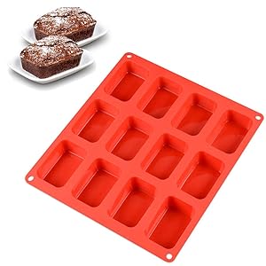 Mity Rain 12-Cavity 3.3" Brownie Pan Non-stick silicone Mini Rectangular Bread Pan FDA Approved for Oven Baking (9.88"x10.98"x0.79")