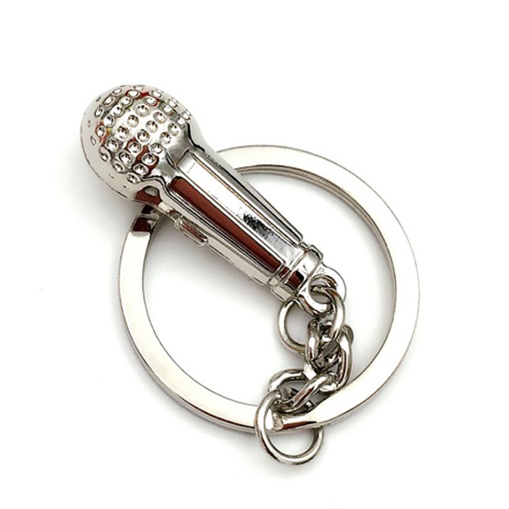 IzuBizu London Unisex Womens Mens Stainless Steel Microphone Key Ring Bag Love Music Singer Charm Pendant EASTER Acessory