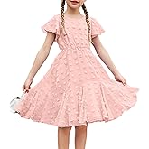 Arshiner Girls Girly Dress Swiss Dot Ruffle Short Sleeve Twirly Cute Dresses for 5-12 Years Old