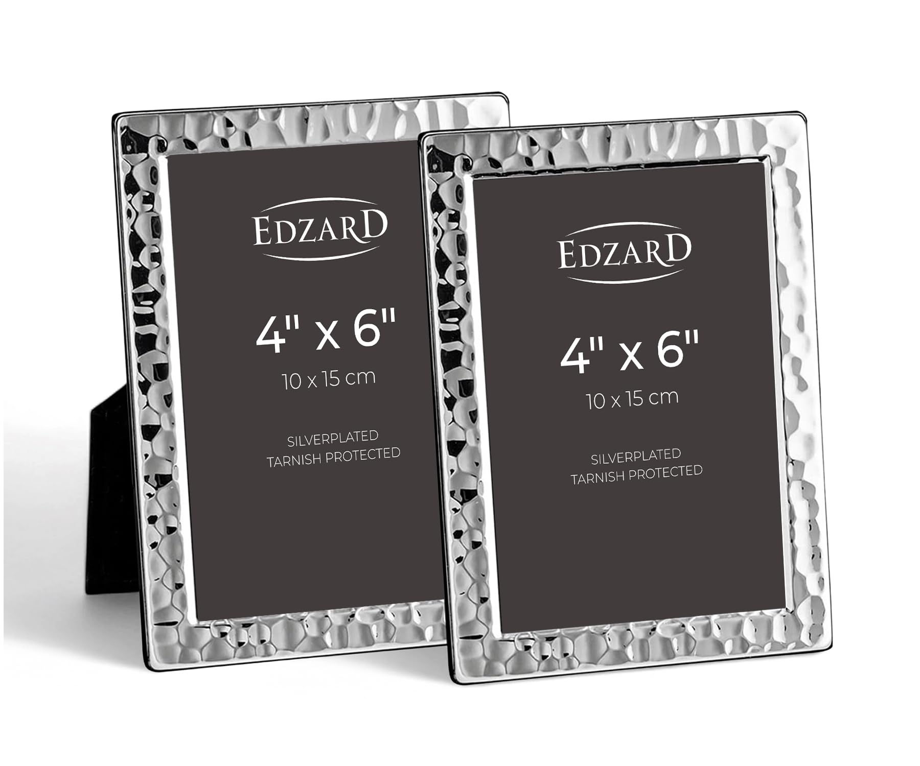 Edzard Set of 2 Silver Plated Photo Frames 4"x6" (10x15 cm) Pavia, Non-Tarnishing, High Gloss Finish, Real Glass Front & Premium Velvet Back, Portrait or Landscape Display - Elegant Wedding Gift