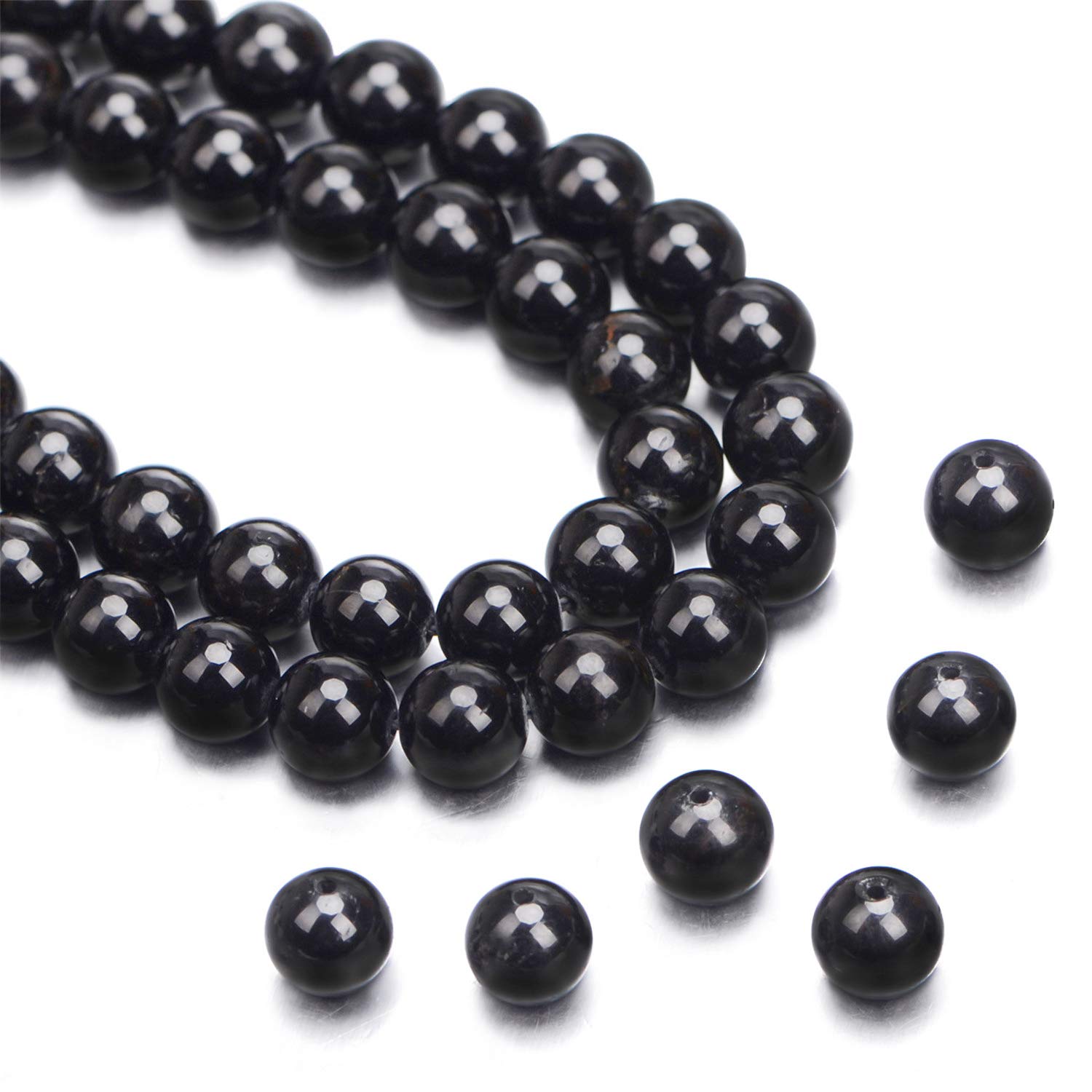 Photo 1 of Natural Black Tourmaline Gemstone Round Beads 15.5“ A Grad (8mm)
