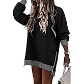 CHICZONE Crew Neck Oversized Sweatshirt Zipper Slit Long Sleeve Pullover for Women 2025 Trendy Fall Clothes