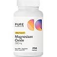 PureFormulas Magnesium Oxide 300 mg Supports Healthy Heart Function, Immune Support, Muscle Recovery, Leg Cramps, Relaxation, Non-GMO, 250 Vegetarian Capsules