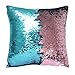Play Tailor Sequin Pillow Cover Cushion Covers 16x16in Flip Sequins Decorative Throw Pillow Case, Teal and Blush Pink