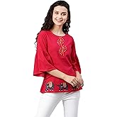 Yash Gallery Women's Cotton Slub Patch Work Top for Summer