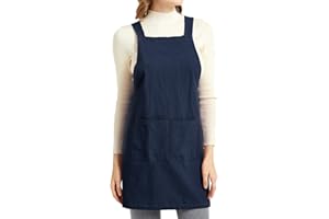 ELEZAY Aprons for Women with Pockets Plus Size Comfort Cross Back No Tie Cotton Linen Apron Pinafore