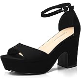 CAMSSOO Platform Heels for Women Chunky Heel Open Toe Ankle Strap Suede Wedges Sandals Wedding Office Dress Shoes