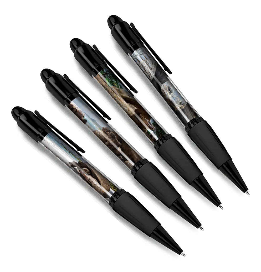 DV DESIGN Set of 4 Aldabra Giant Tortoise Black Ballpoint Pens - Animal Nature Wildlife American Pattern Boys Girls Men Women Theme Pen #79421