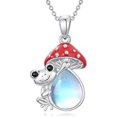 LONAGO Frog Mushroom Necklace with Moonstone Sterling Silver Frog Pendant Necklace Gift for Women