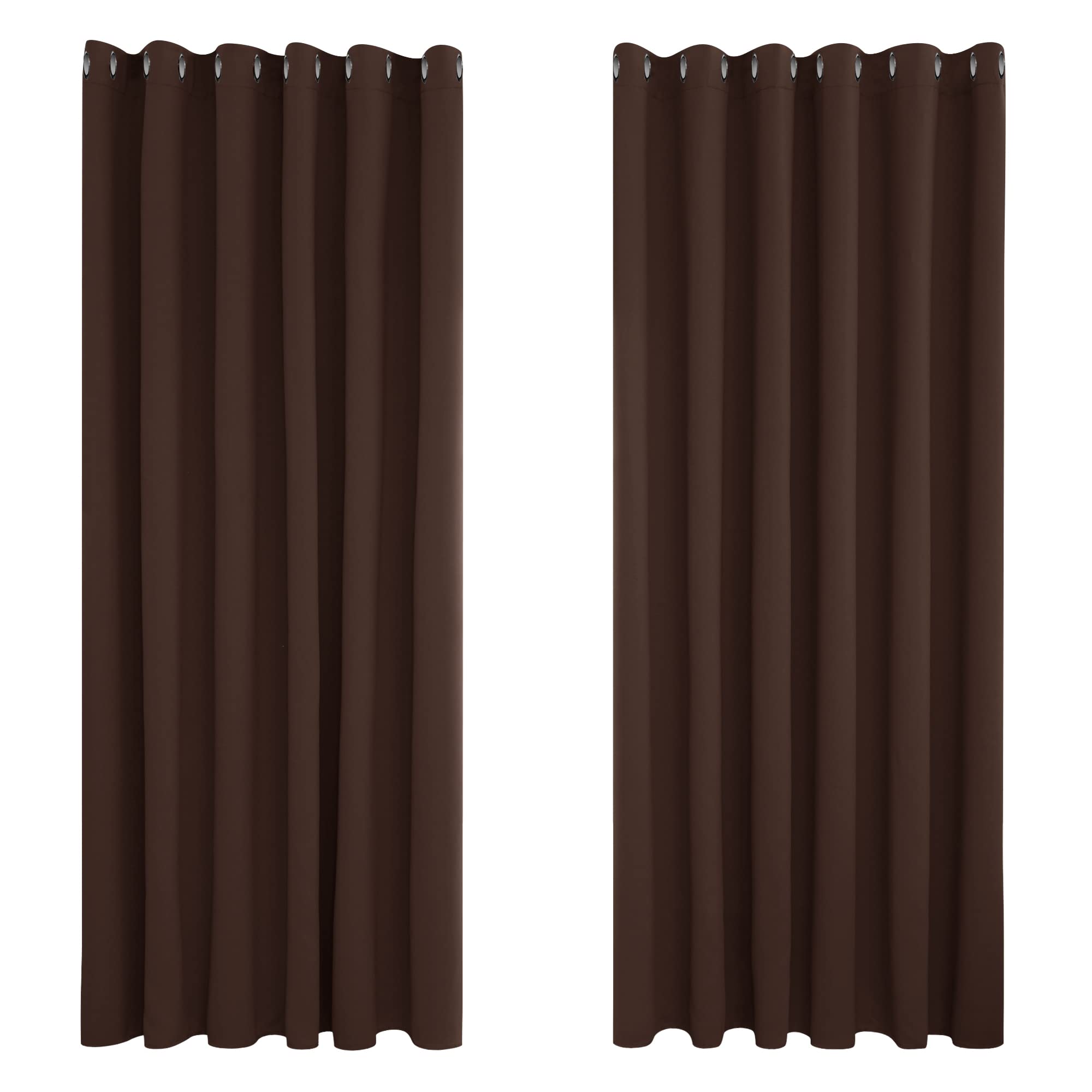 Deconovo Wide Blackout Curtains Ring Top Super Soft Thermal Insulated Eyelet Curtains for Bedroom 90 x 108 Inch Drop Chocolate 1 Pair