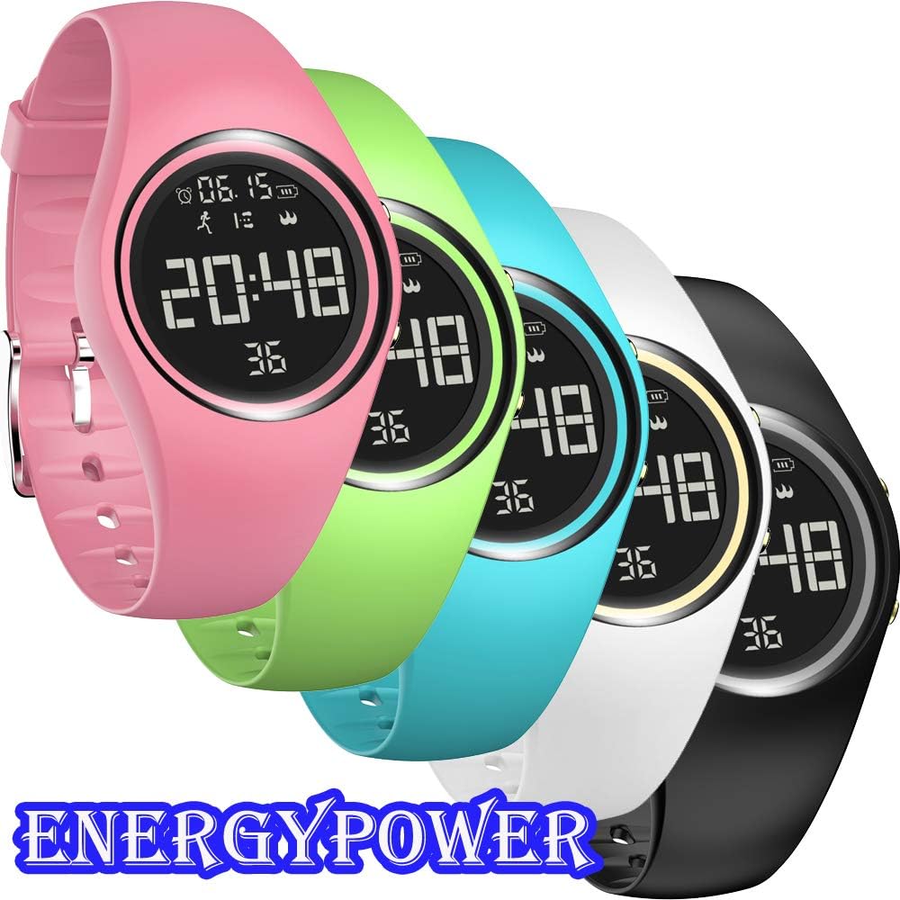 [EnergyPower] バイブ内蔵アラーム腕時計 IP68防水防塵 スポーツウォッチ バックライト サイレント目覚まし時計 ストップウォッチ カレンダー 3Dセンサー歩数計 歩行距離 消費カロリー表示 USB充電式 ラバーバンド スマホ不要で単独動作のスマートウォッチ ライフログ フル充電で60日駆動のロングライフ フィットネス ランニング スイミング他各種アクティビティに (ピンク)