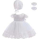 DPKM Baby Girl Baptism Dress 3PCS Infant Embroidered Christening Formal Gowns Outfit for Party Wedding
