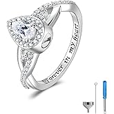 Sterling Silver Urn Ring for Ashes: Women Teardrop Cubic Zirconia Ash Infinity Ring Memorial Cremation Jewelry Bereavement Keepsakes Gift for Loss of a Loved One