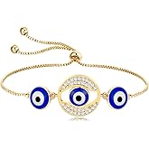 Esbbela Evil Eye Slider Bracelet | White Gold/Yellow Gold Bracelets for Women Amulet Luck Gifts Evil Eye Jewelry|Adjustable Size 5-10 inches