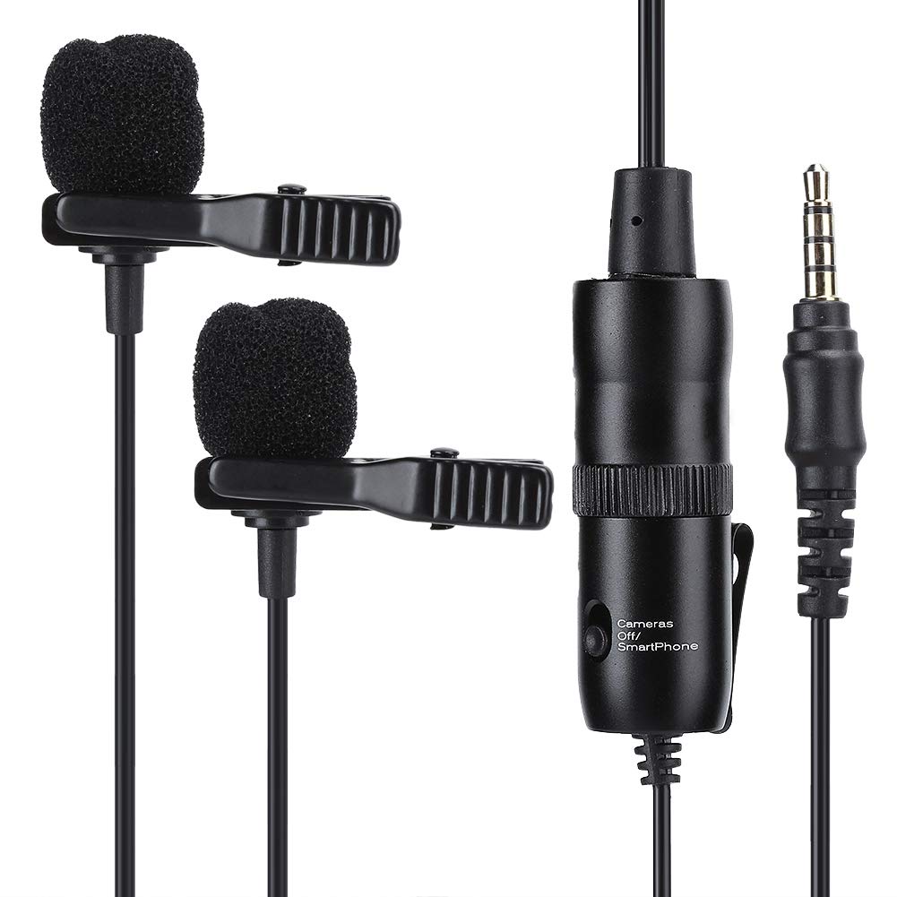 ciciglow Lavalier Double Microphone, Portable Low noise Lapel Microphone, with Storage Bag, 3.5mm Connector, Condenser Microphone, Suitable for Smartphones, DSLRs, Camcorders, PC