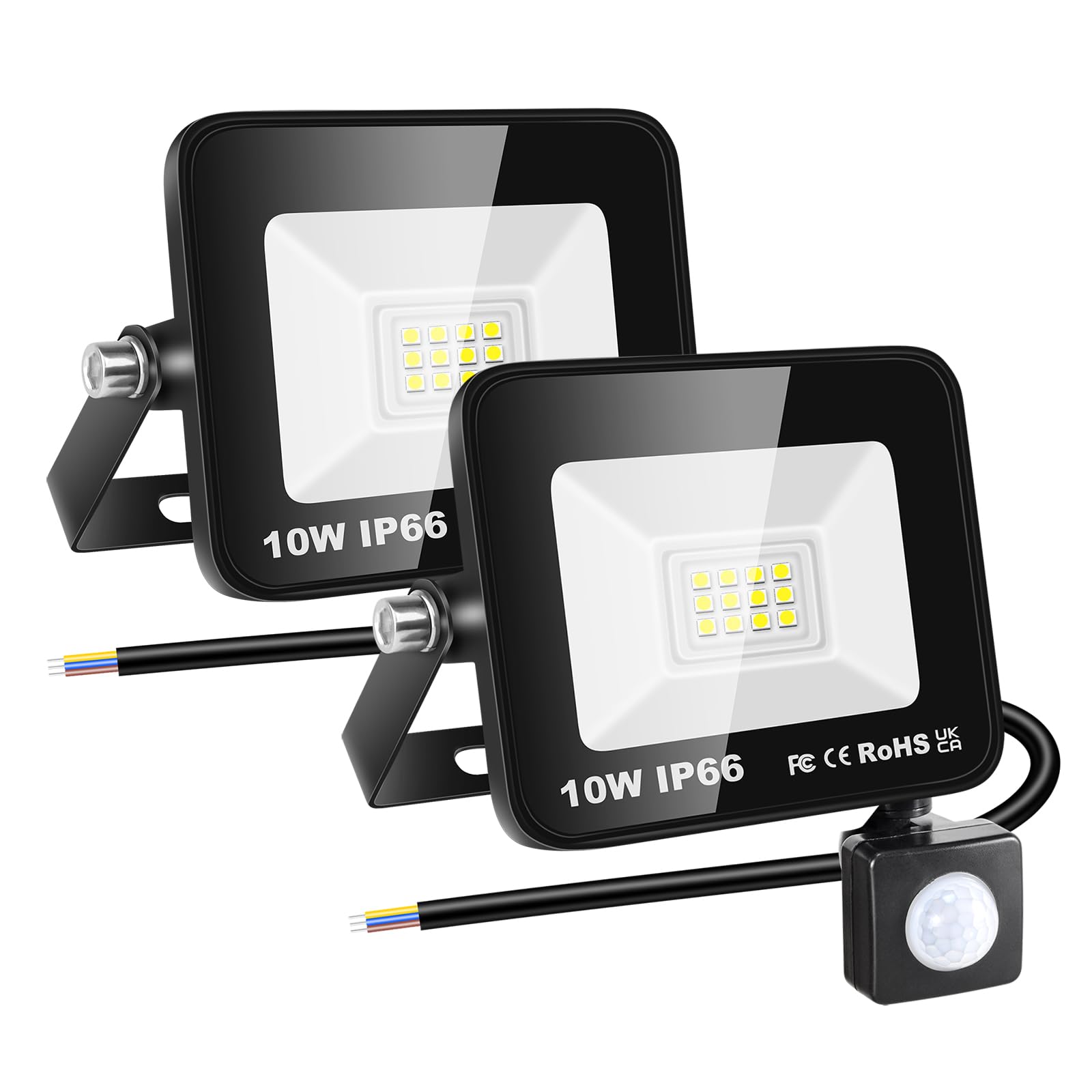 RIGIDON 2 Pcs PIR Motion Sensor Outdoor Security Light, 10W 1000 Lumens Outside Led Floodlight, Cold White Wall Light for Garden Garage Backyard Patio House Doorway, IP66 Waterproof 6000K