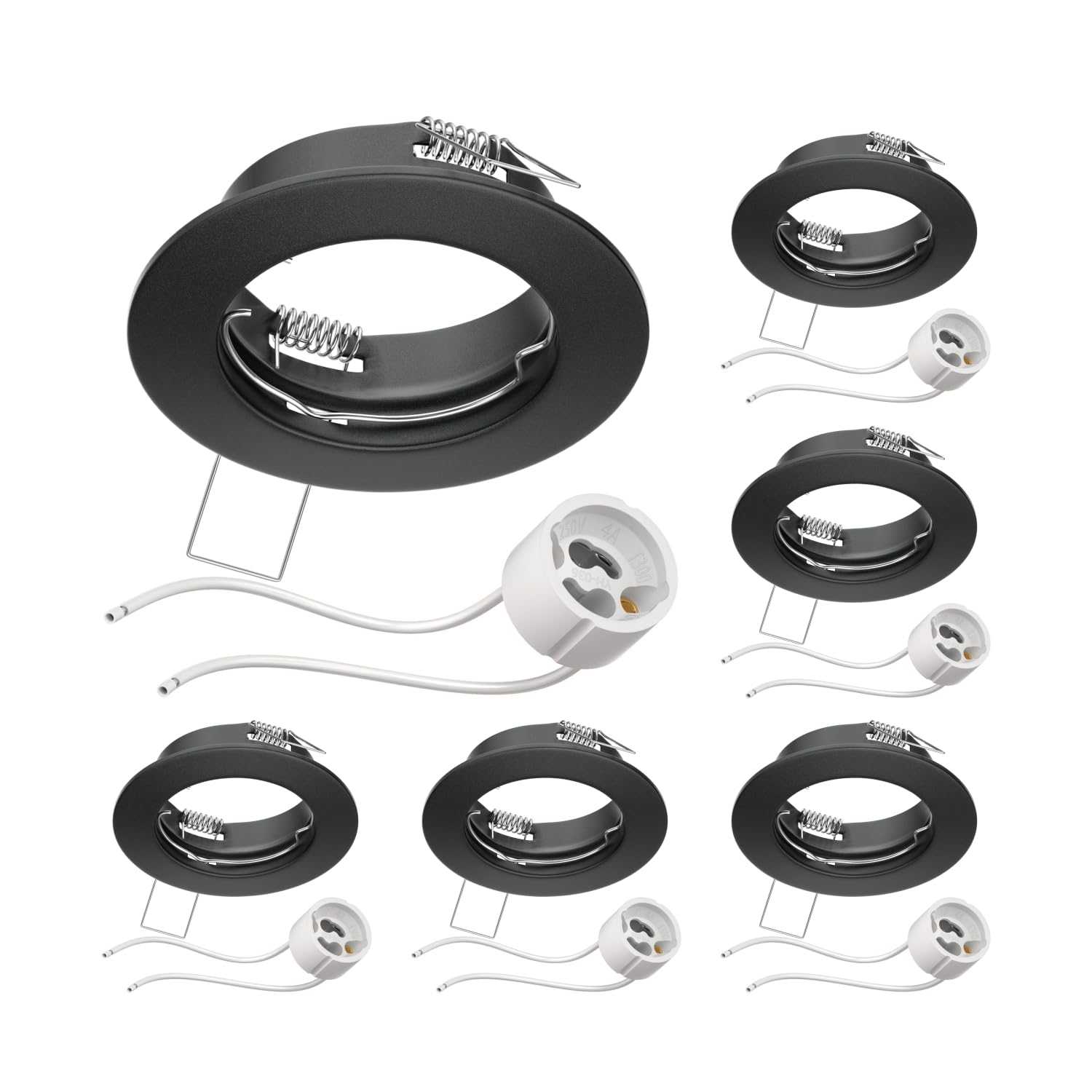 ledscom.de 6 Pieces Ceiling recessed Frame Fere recessed Frame Black matt (LED/Halogen/GU10/MR16/PAR16/50mm) incl. GU10 Socket