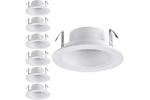 TORCHSTAR 4 Inch Classic White Recessed Light Trim, Metal Step Baffle Trim, Fit Halo/Juno Remodel Recessed Housing, 4 Inch Can Light Trim for PAR16, PAR20, BR20, White, Pack of 6