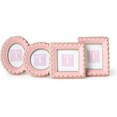 Two's Company Scalloped Mini Photo Frames, 5-Inch, Resin, Pink, Set of 4