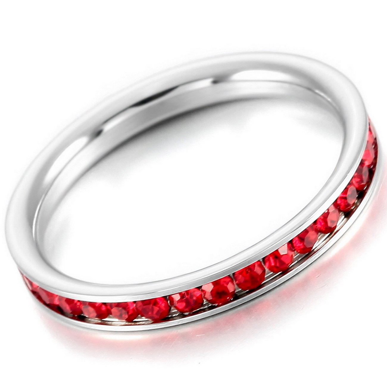 MOWOM Red Stainless Steel Eternity Ring Band CZ Wedding Wedding