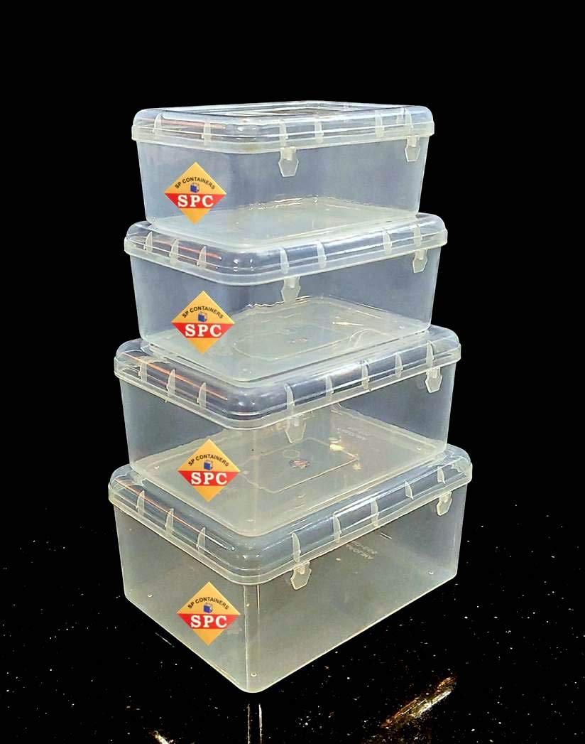 SPC multipurpose rectangular plastic storage boxes with locks, set of 4
