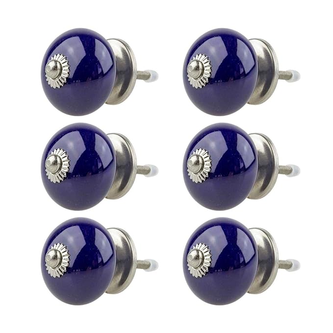 Möbelknopf Möbelknauf Möbelgriff 6er Set 061GN Blau - Jay Knopf Keramik Porzellan handbemalte Vintage Möbelknöpfe für Schrank