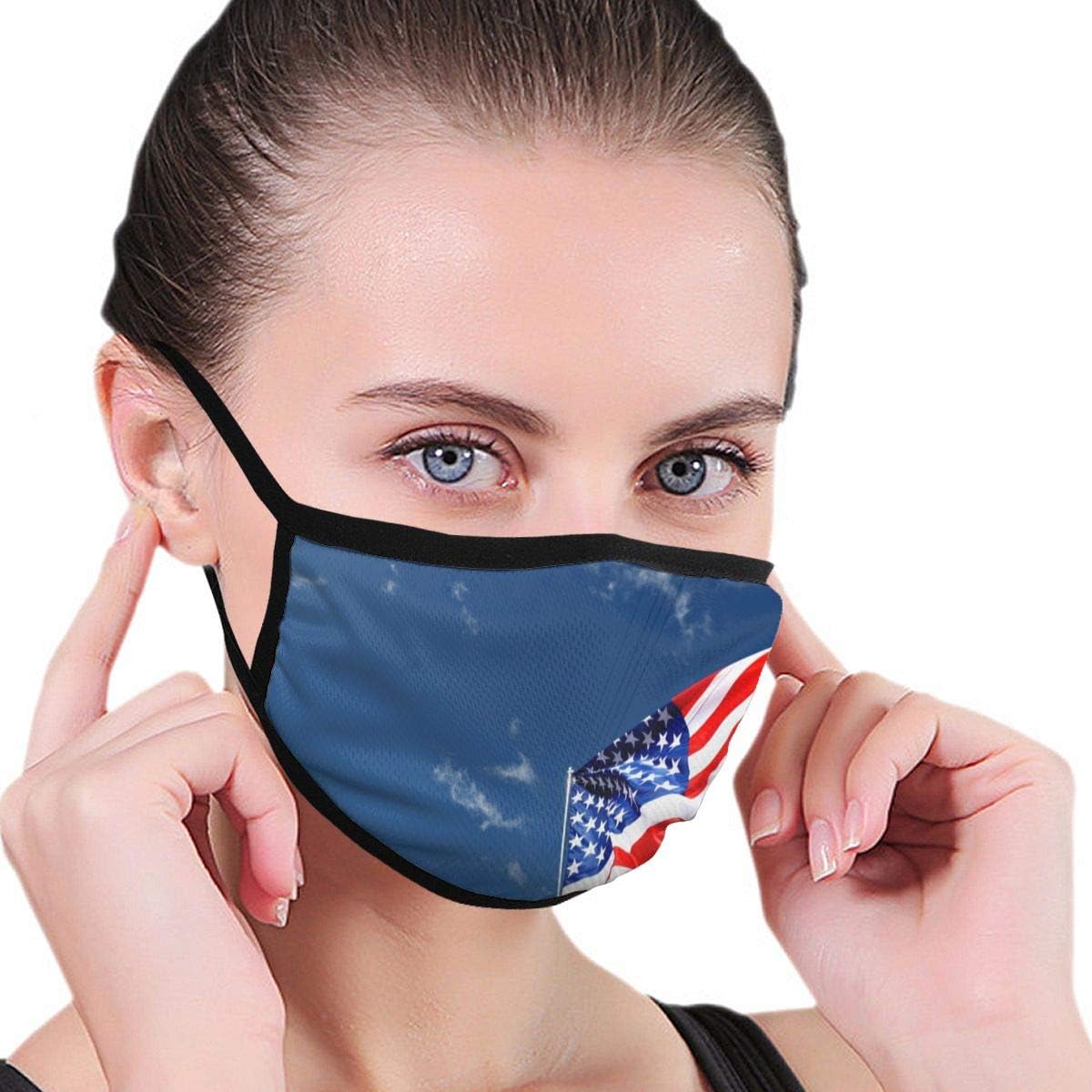 TCCZQ USA Flag, Blue Sky Funny Full Seal Pollution Mask for Men & Women - Reusable Cotton Air Filter Mask with Adjustable Ear Loops Perfect for Blocking Pollution Dust Pollen and Germs