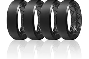 Egnaro Silicone Ring Men, Inner Arc Ergonomic Breathable Design, Mens Silicone Wedding Band 4 Rings / 1 Ring Rubber Wedding Bands, 9mm Wide-2.5mm Thick