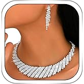 Gangel Silver Bridal Wedding Jewelry Set Rhinestone Necklace and Earring Formal Prom Crystal Choker Sets for Women