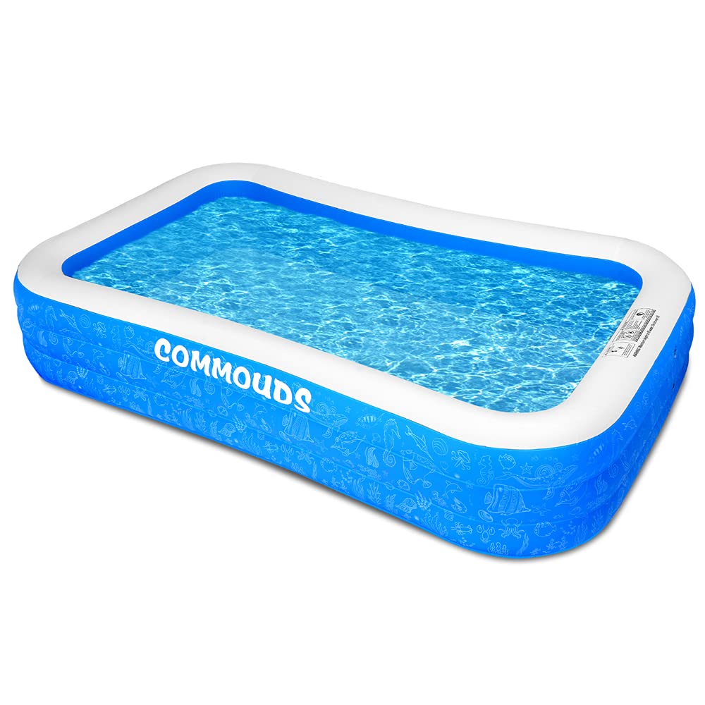COMMOUDS Inflatable Swimming Pool, 130”X72”X22”, Full-Sized Blow up Family Pool for Kids, Baby, Children, Adults, Large Durable, inflated Swimming Pool
